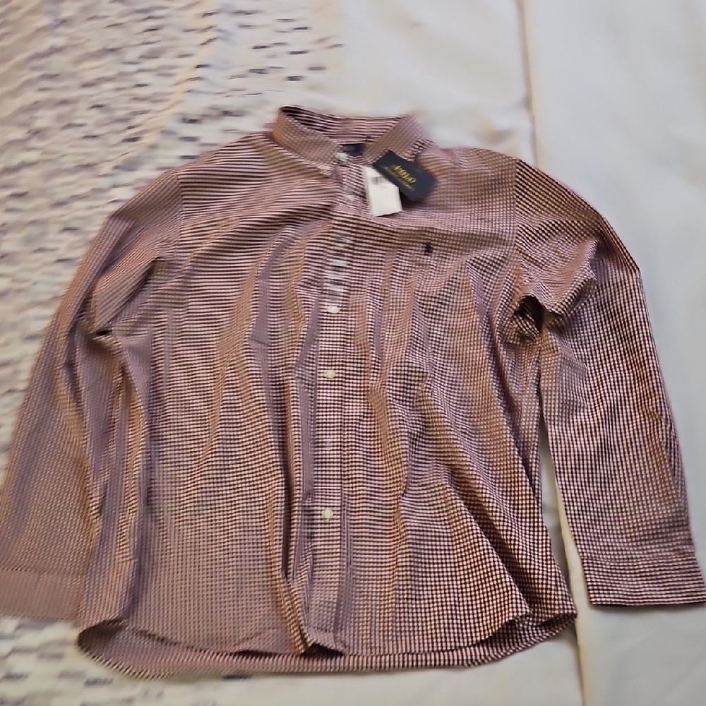 Ralph Lauren Men's Red and White Checkered Shirt